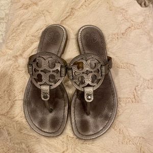 Silver Leather Tory Burch Miller Sandals